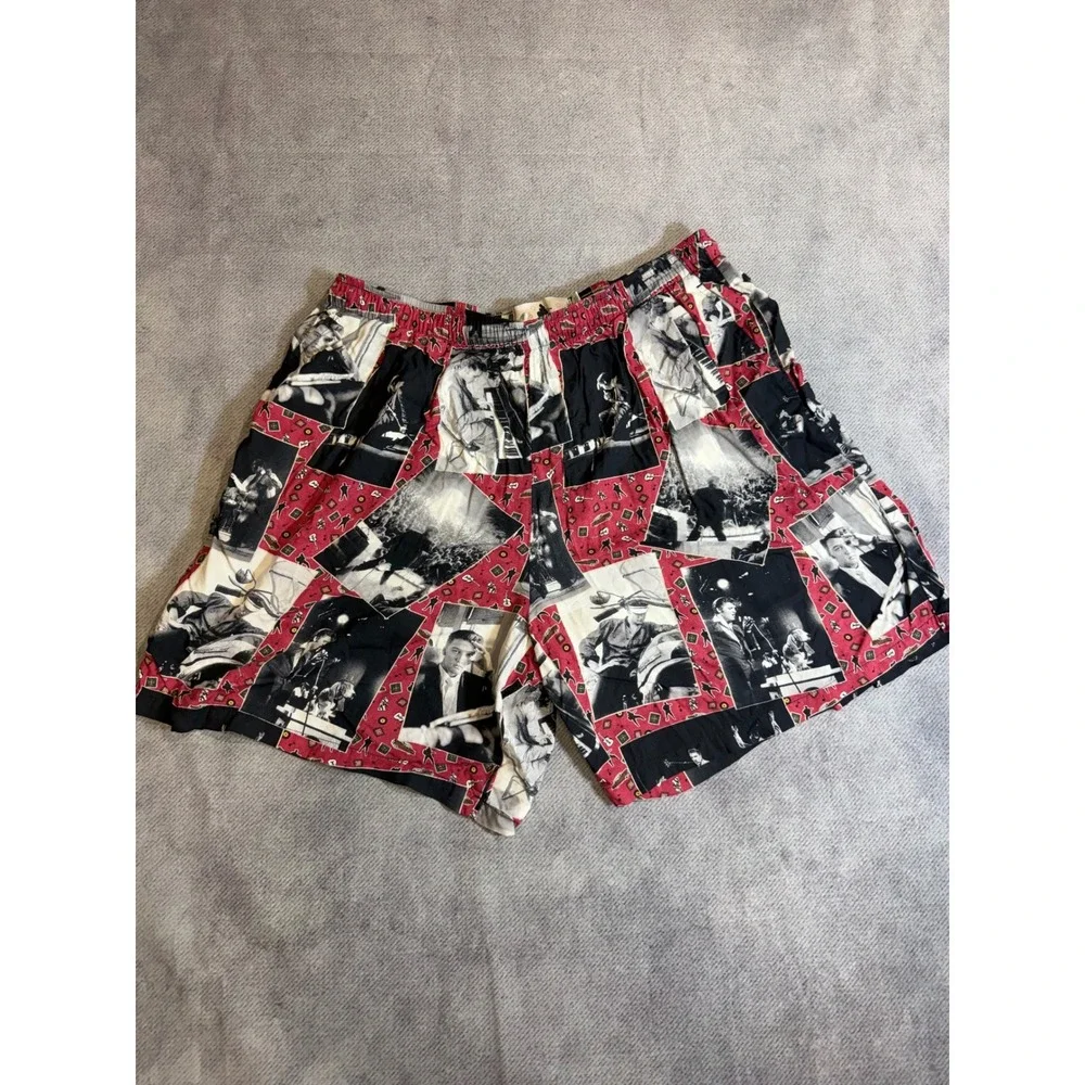Vintage Elvis Presley by Reyn Spooner Mens XL Shorts Red Black Collage Hawaii - Picture 1 of 6